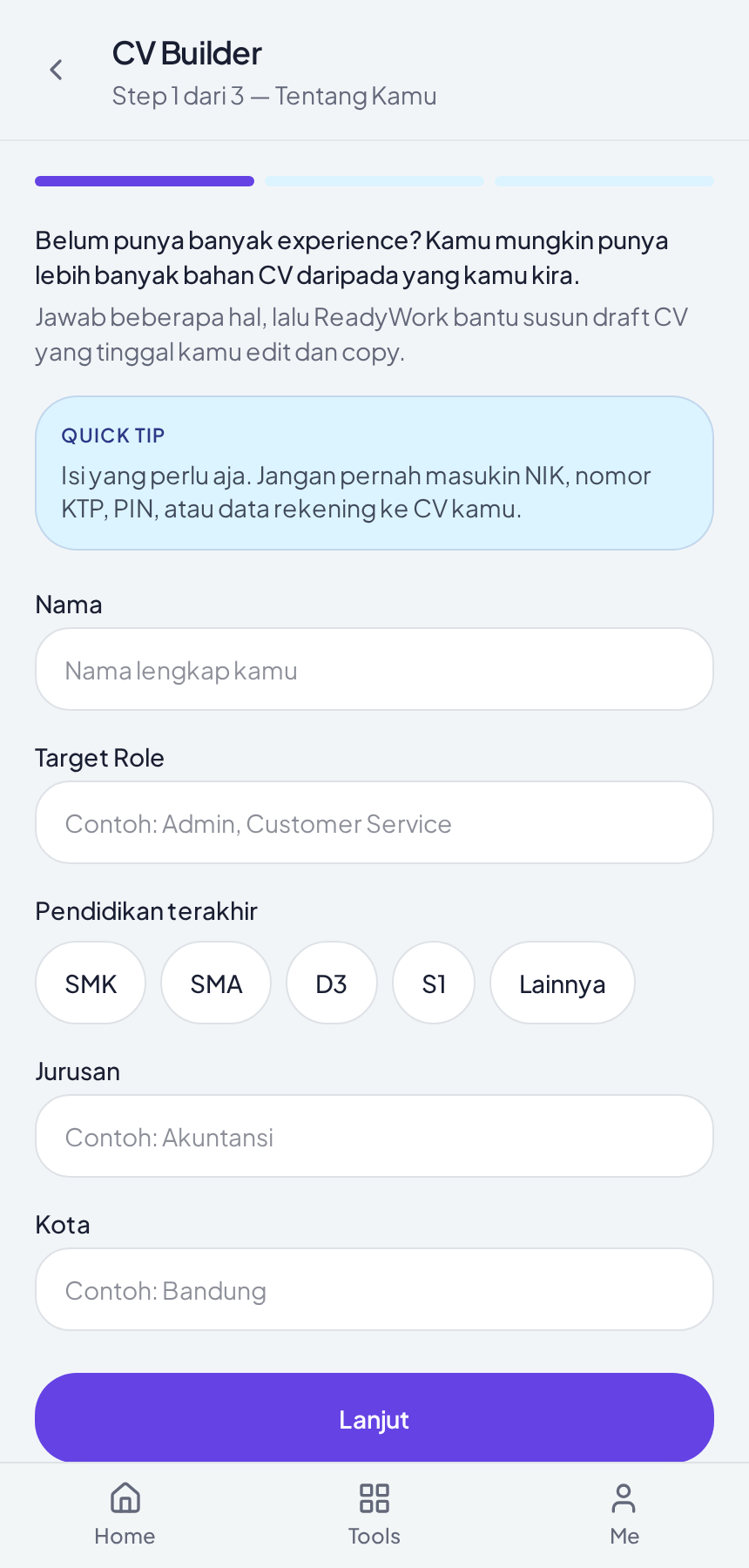 Layar CV Builder ReadyWork